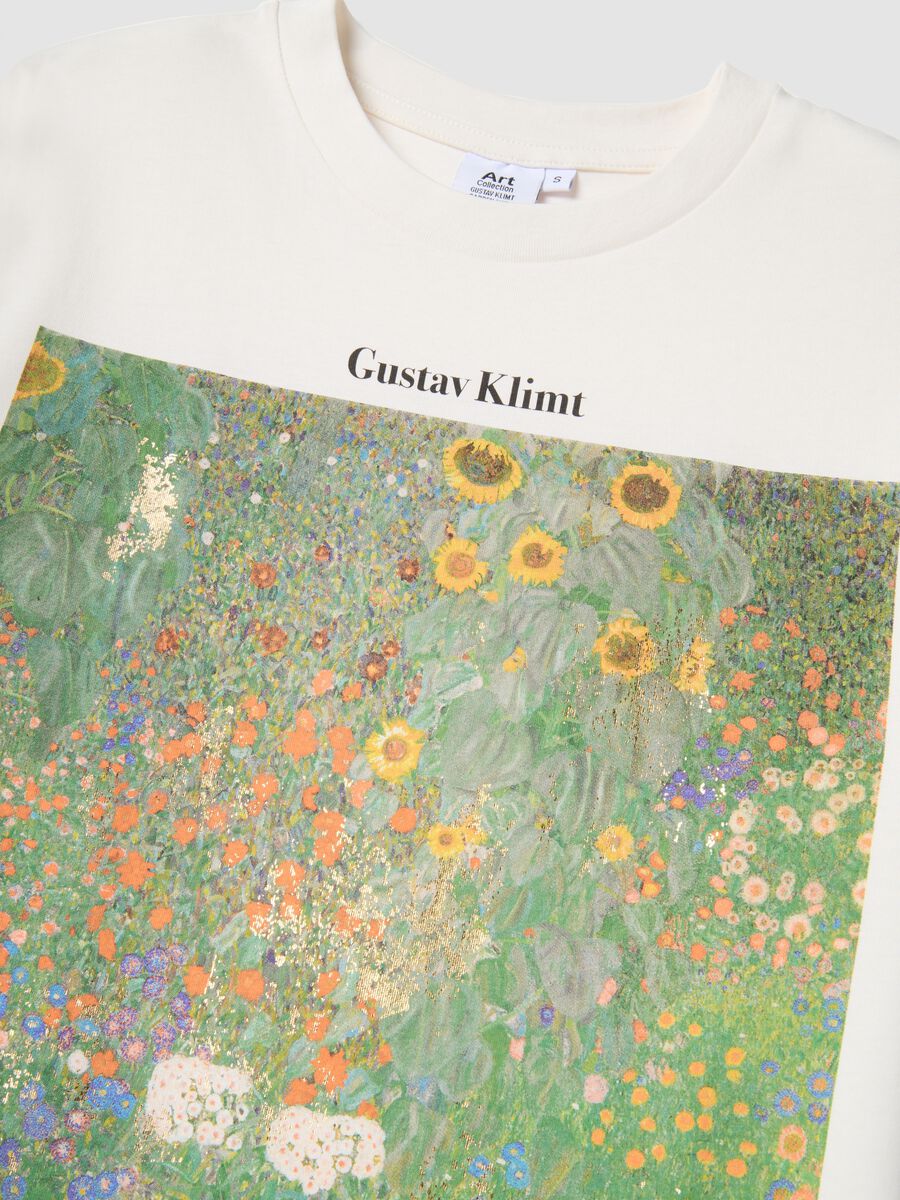 White regular fit pure cotton T-shirt with Klimt print_5