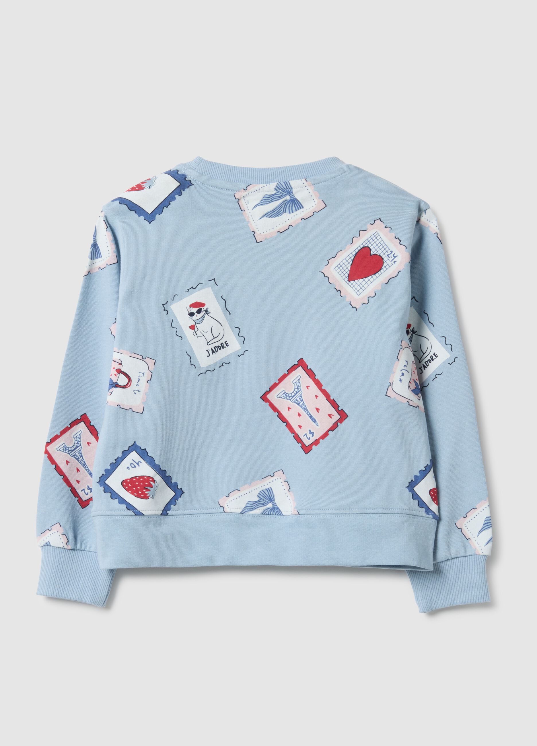 Girl's blue pure cotton sweatshirt regular fit with print