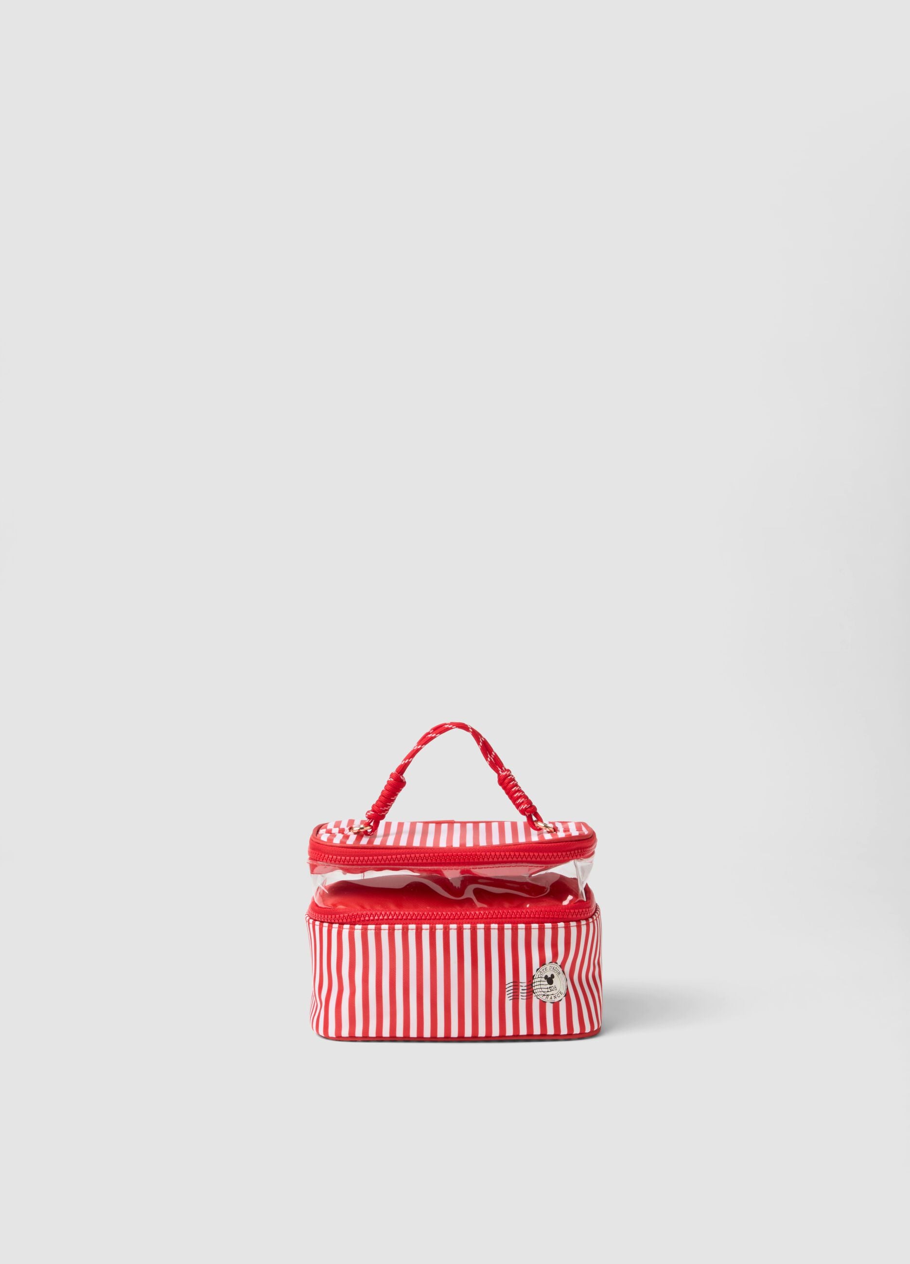Multicolour striped beauty case with sturdy handles