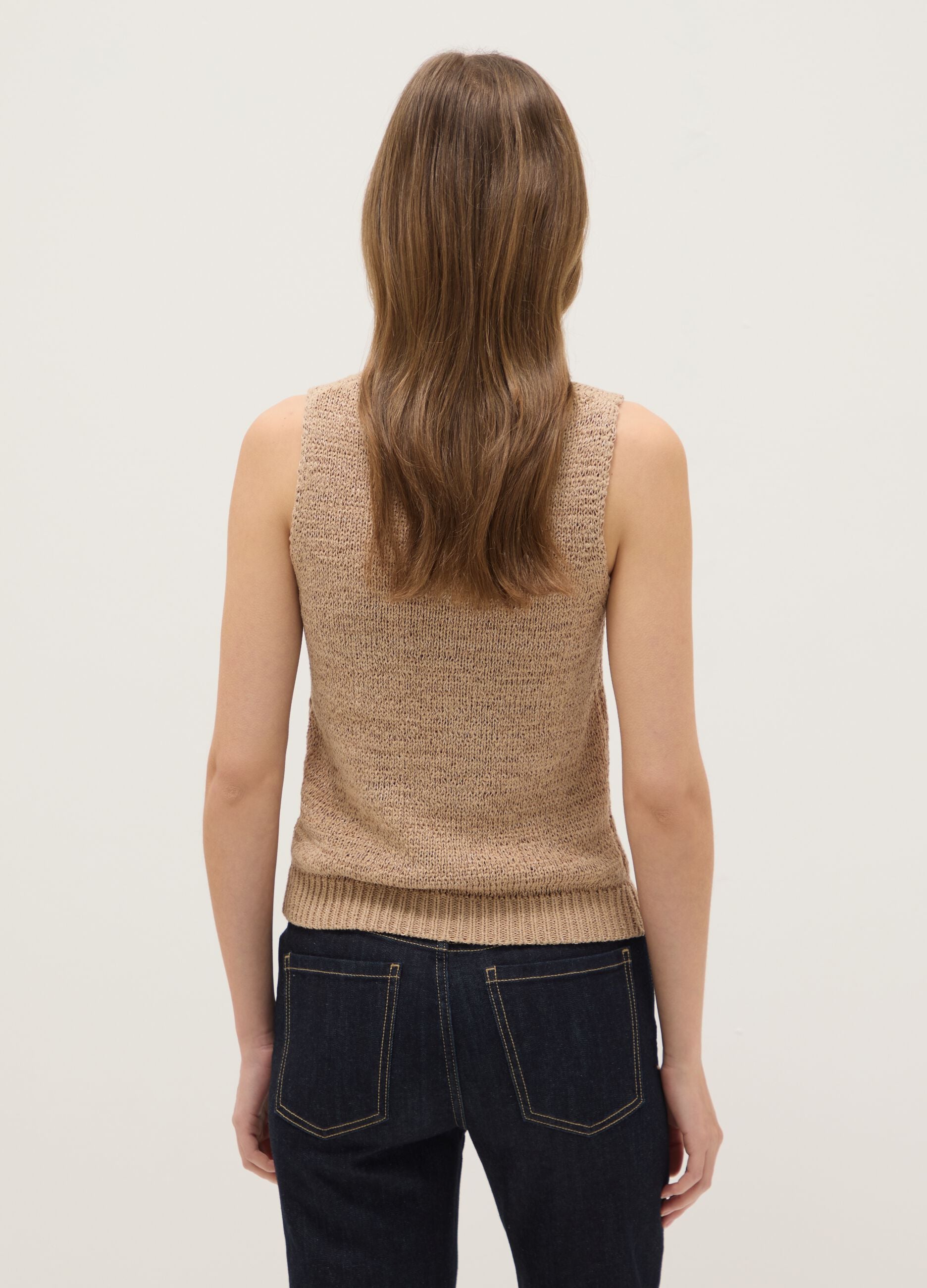 Beige cotton-blend tank top regular fit