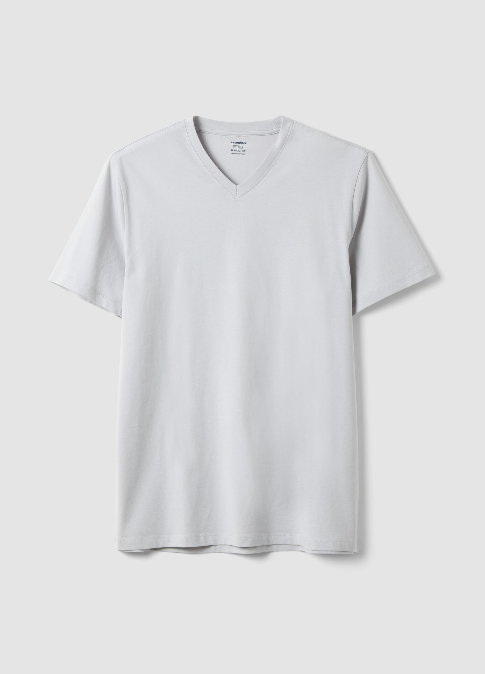 Grey pure cotton regular fit V-neck T-shirt