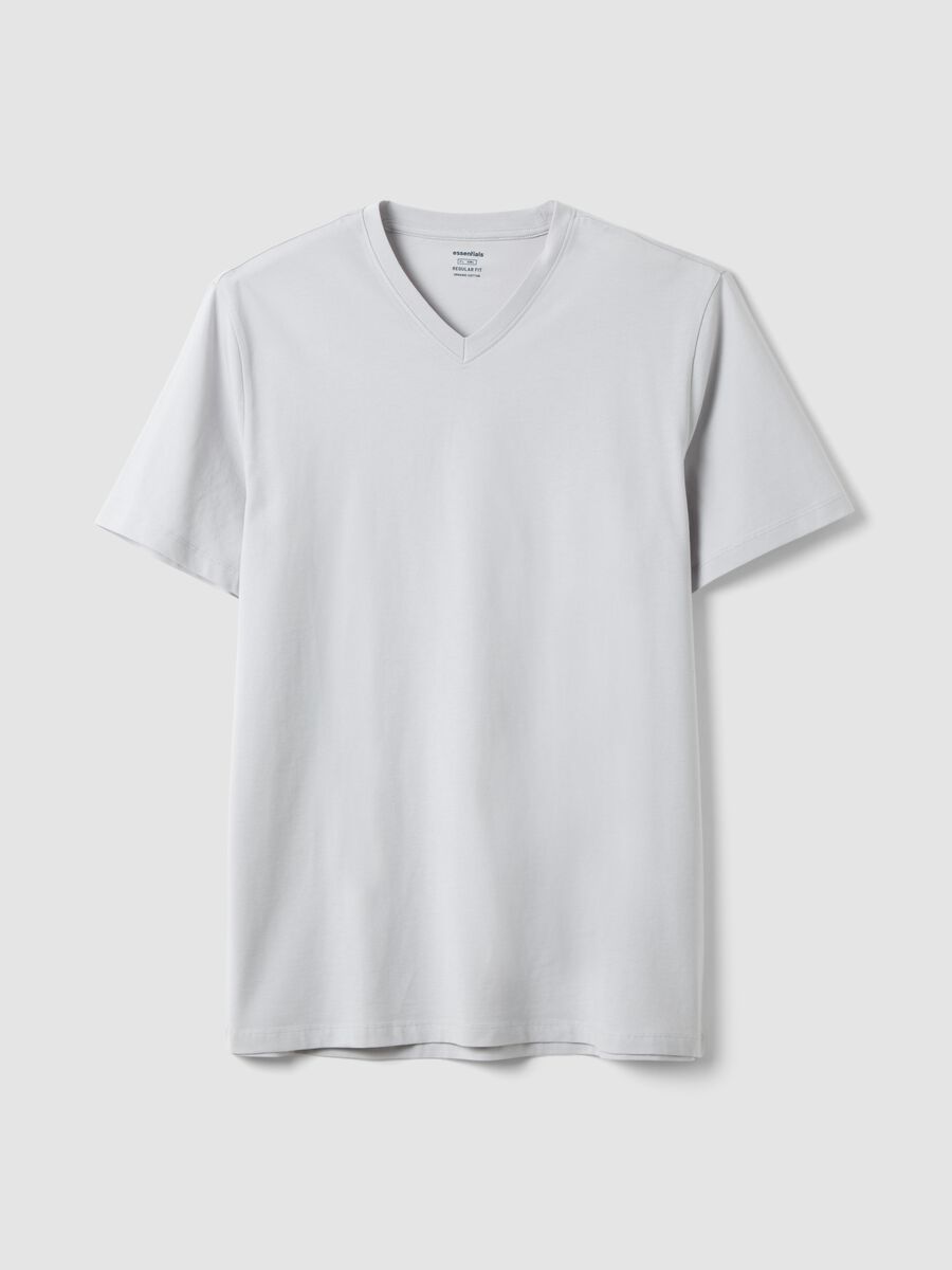 Grey pure cotton regular fit V-neck T-shirt_4