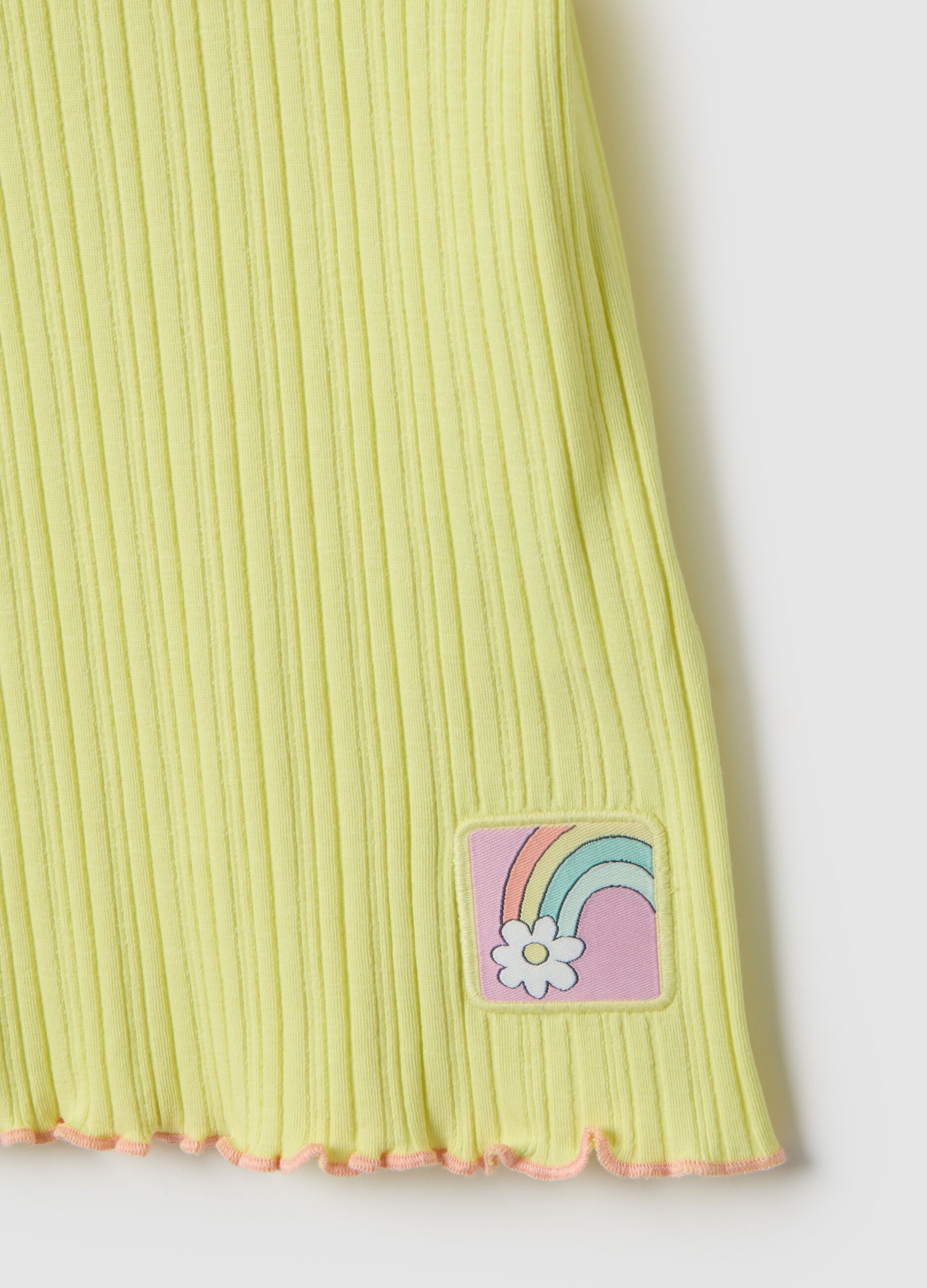 Yellow striped cotton girl&rsquo;s regular fit t-shirt with patch