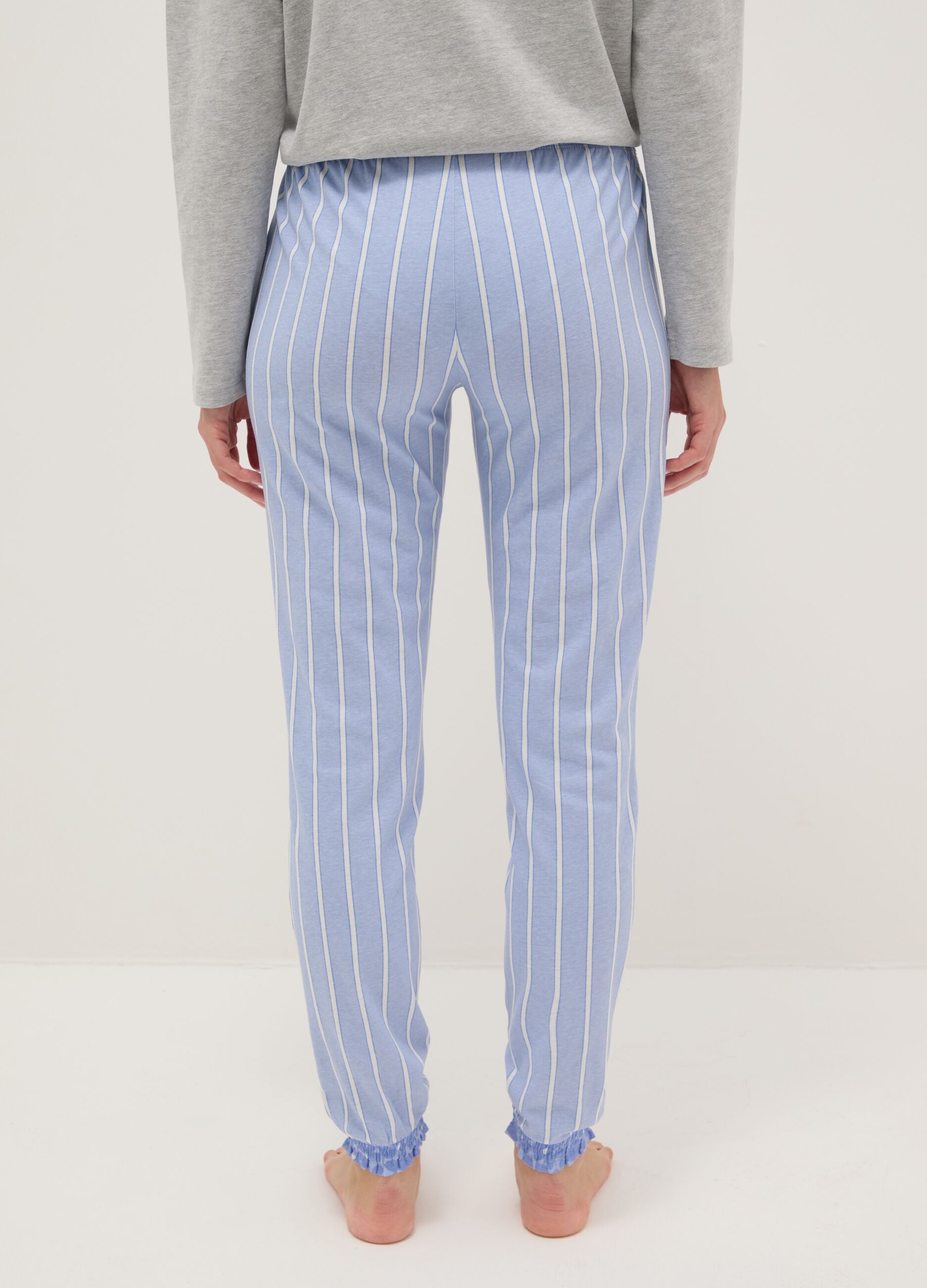 Multicolour striped pyjama trousers in pure cotton regular fit