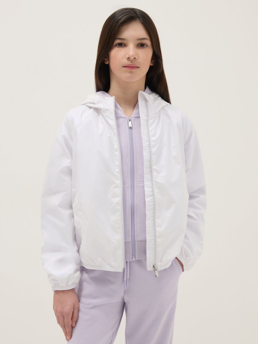 White Hooded Regular Fit Girls' Jacket_0