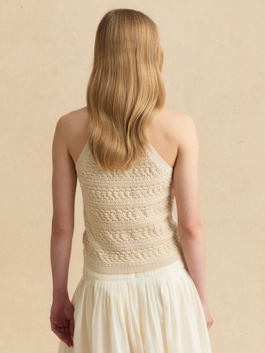 Tank top beige in crochet di misto cotone fitted_3