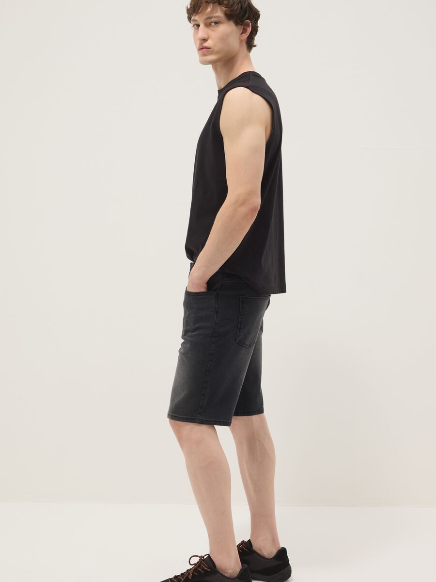Grey stretch cotton denim Bermuda shorts_0
