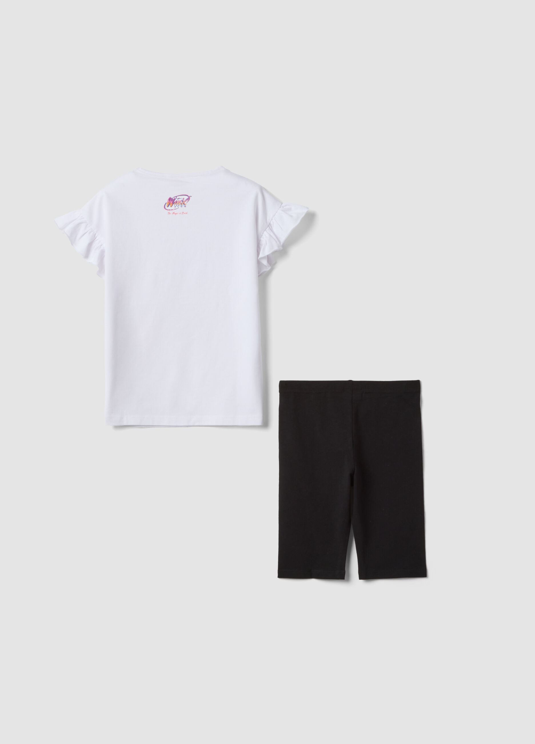 Black and white stretch cotton set with T-shirt and leggings for girls, regular fit
