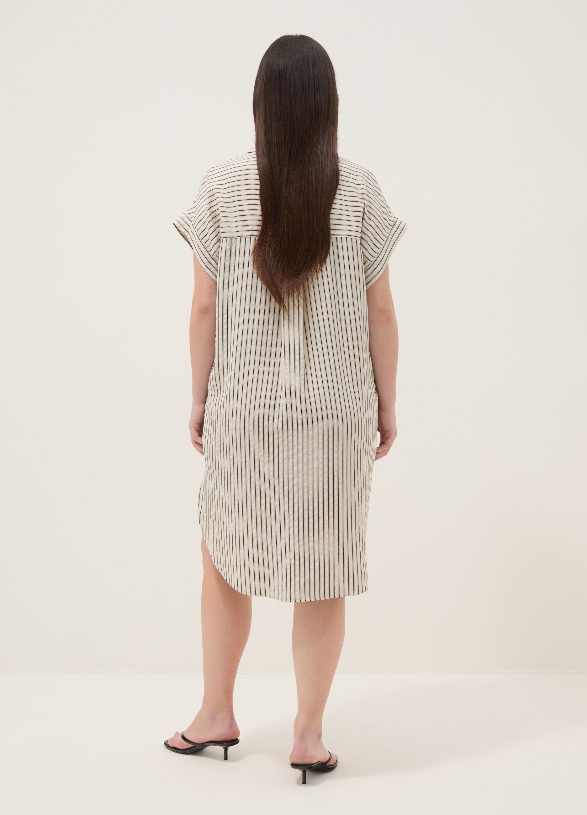 Beige striped viscose-blend shirt dress