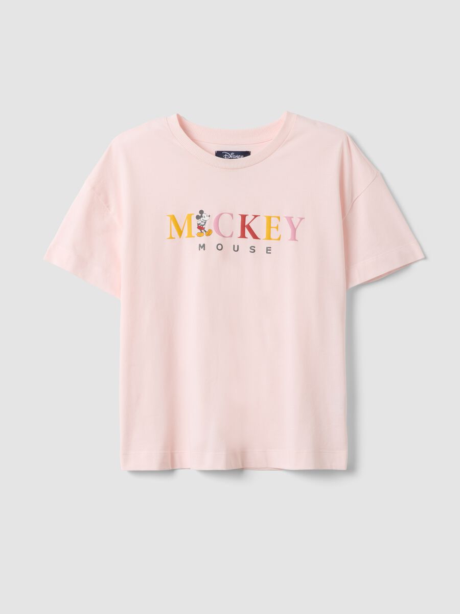 Pink organic cotton pyjama T-shirt with Mickey Mouse slogan_4