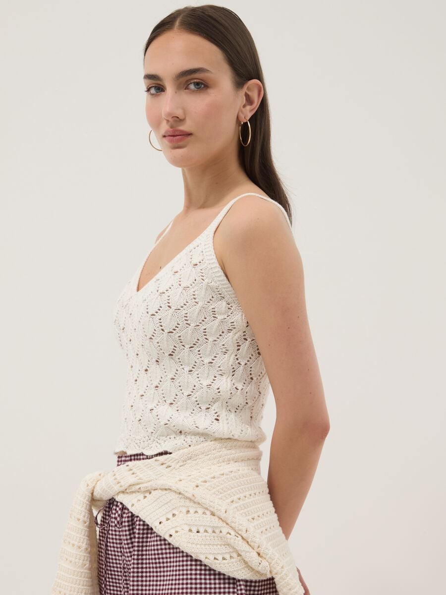 Gilet bianco in crochet di puro cotone regular fit_1