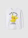 White pure cotton regular fit kids' t-shirt with Pikachu_0