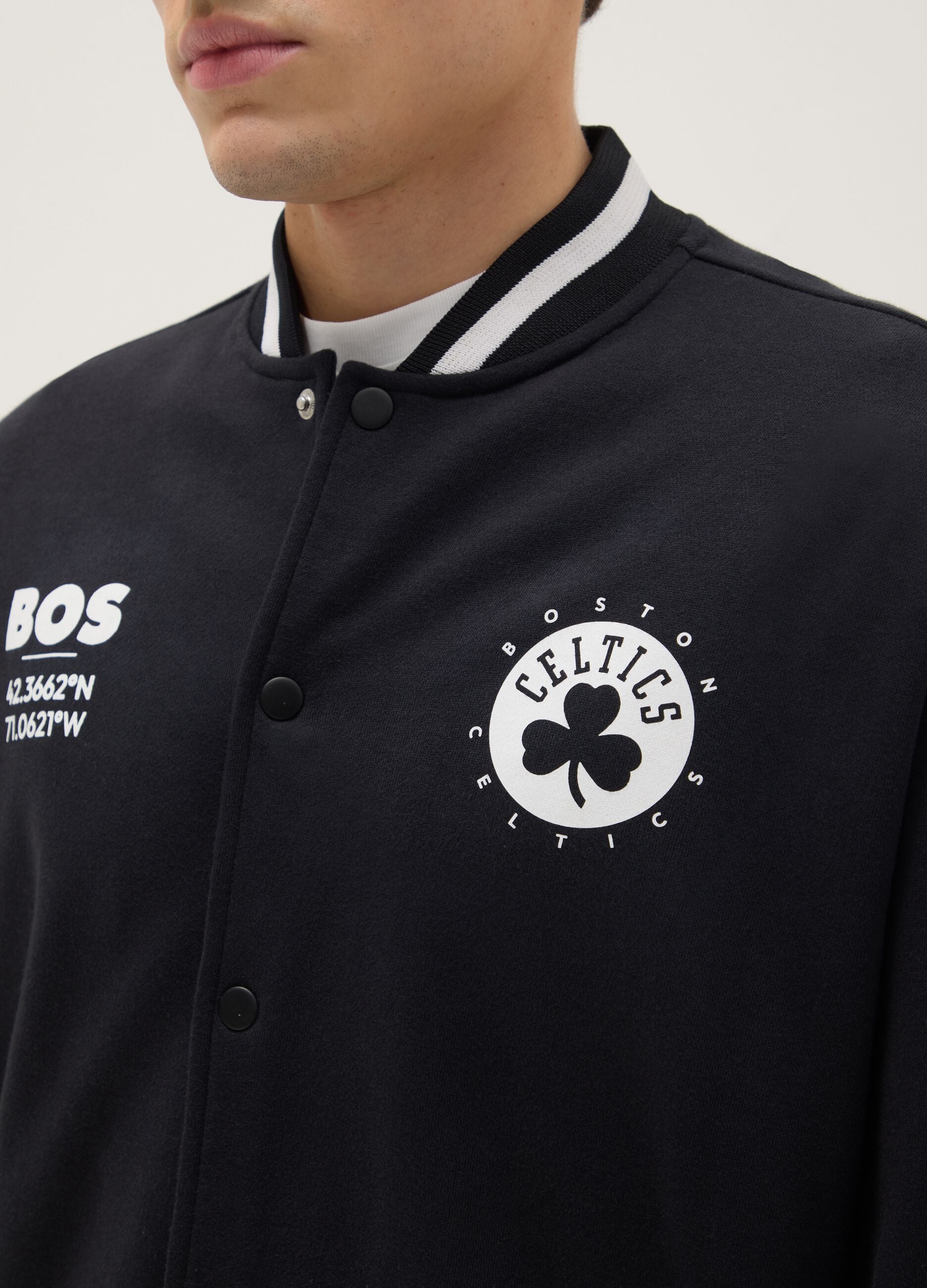 Black cotton blend jacket regular fit with Boston Celtics logo