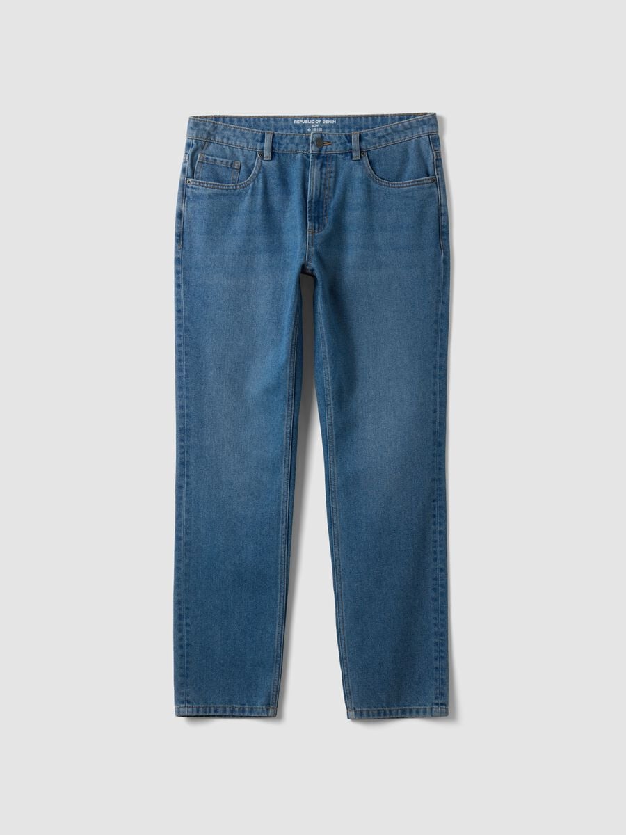 Light blue cotton and viscose blend slim-fit jeans_0