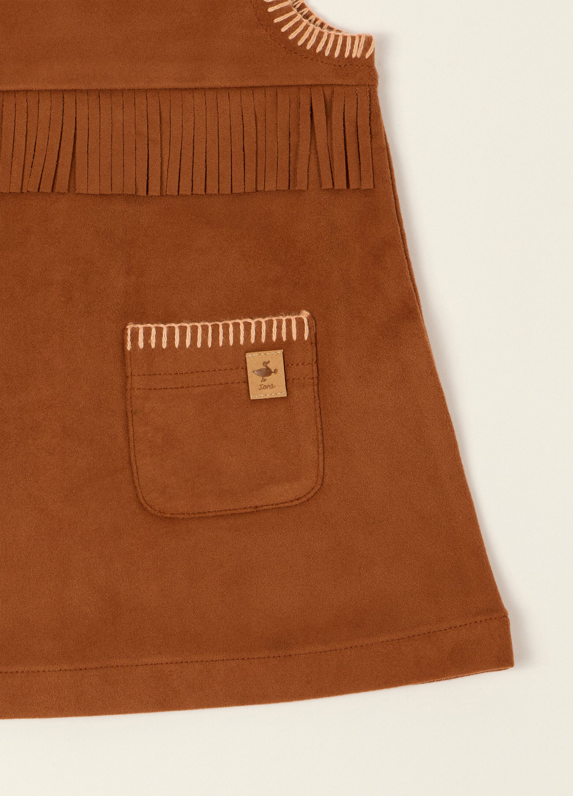 Baby girls&rsquo; brown stretch dress with fringe detailing