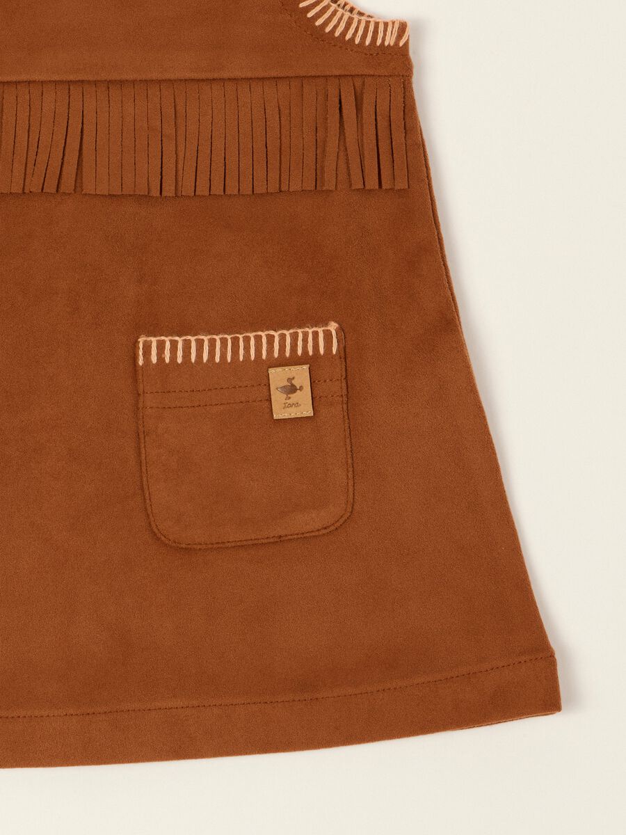 Baby girls&rsquo; brown stretch dress with fringe detailing_1