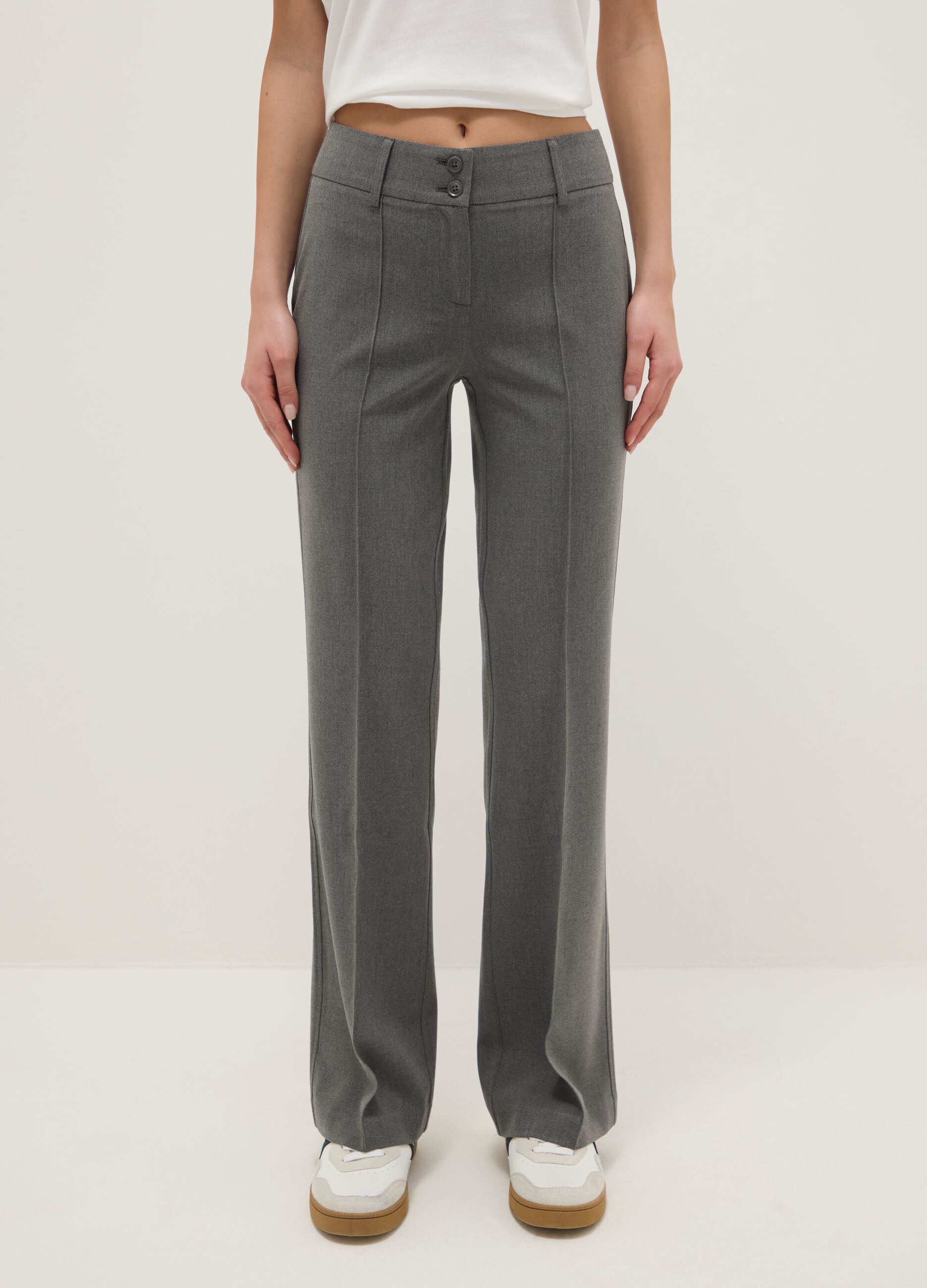 Grey Stretch Flare Fit Trousers