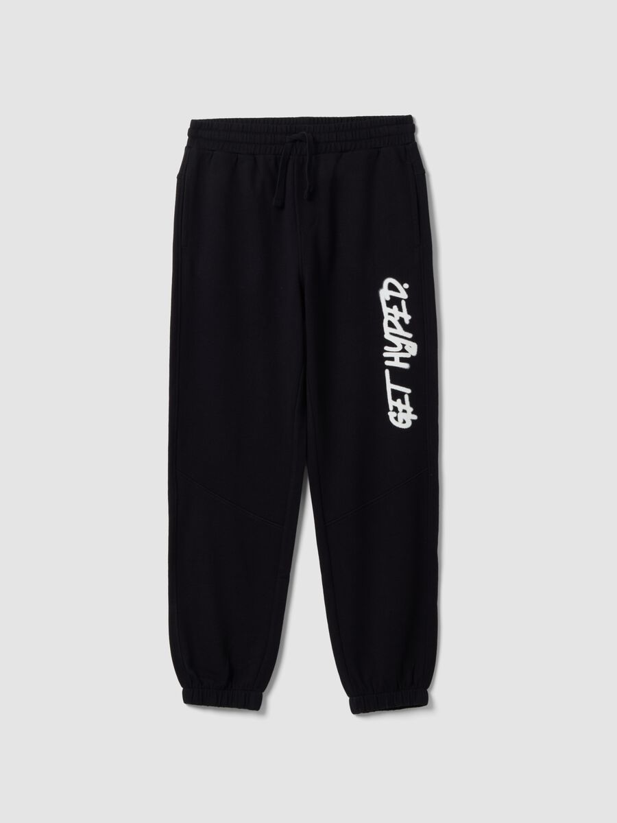 Blue oversized pure cotton joggers with &ldquo;Get Hyped&rdquo; slogan for boys_0