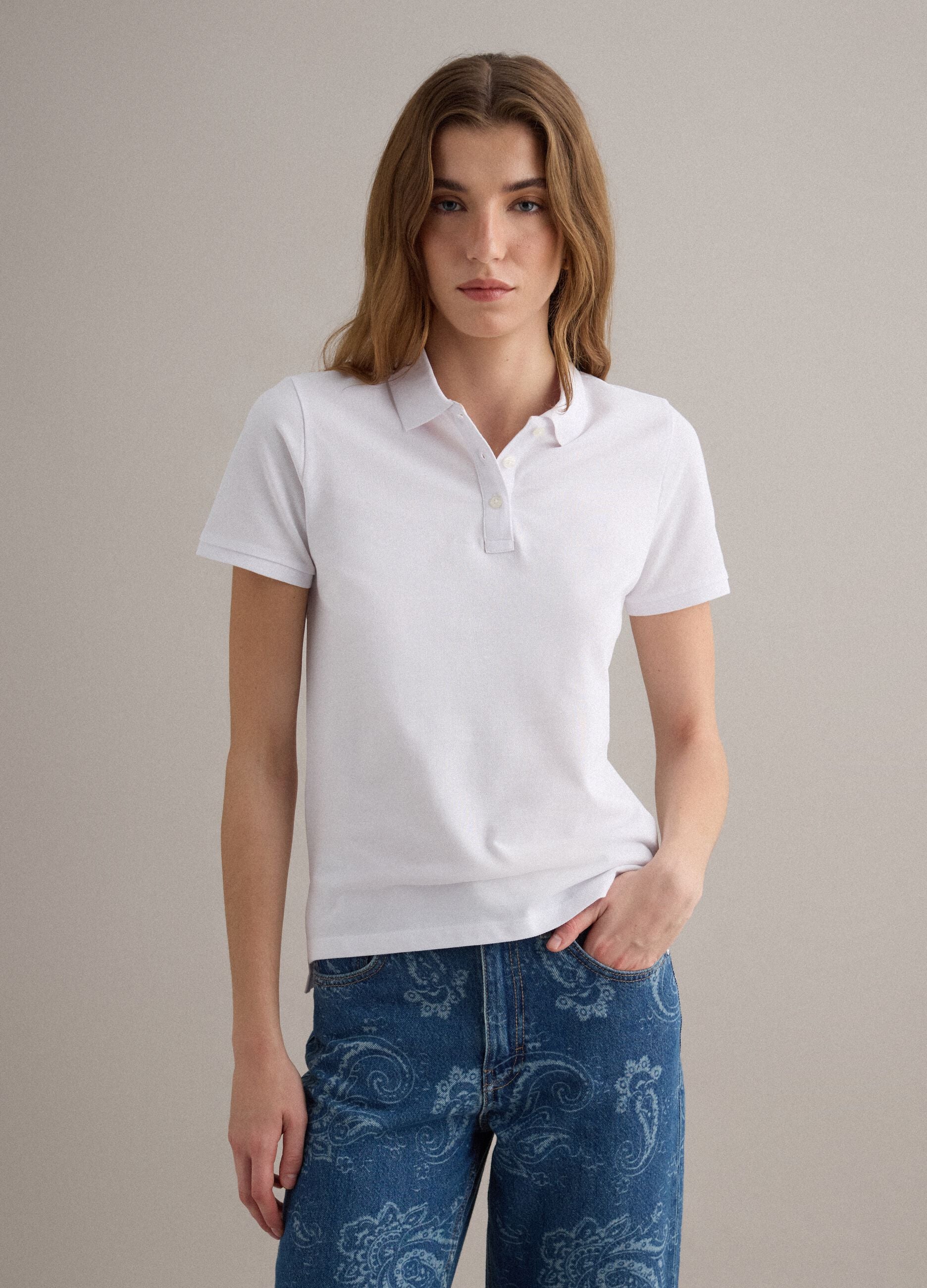White organic cotton polo shirt, regular fit