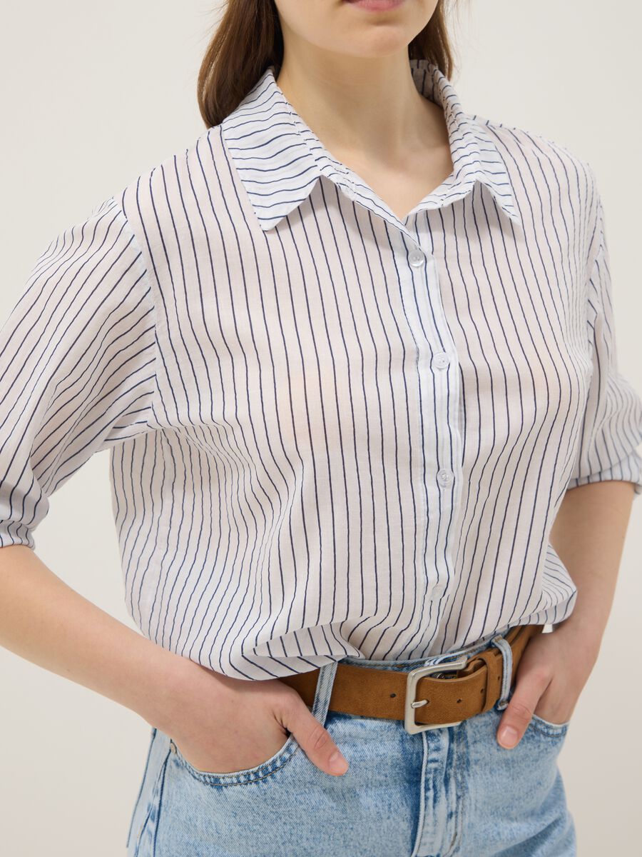 Camicia bianca a righe in puro cotone regular fit_3