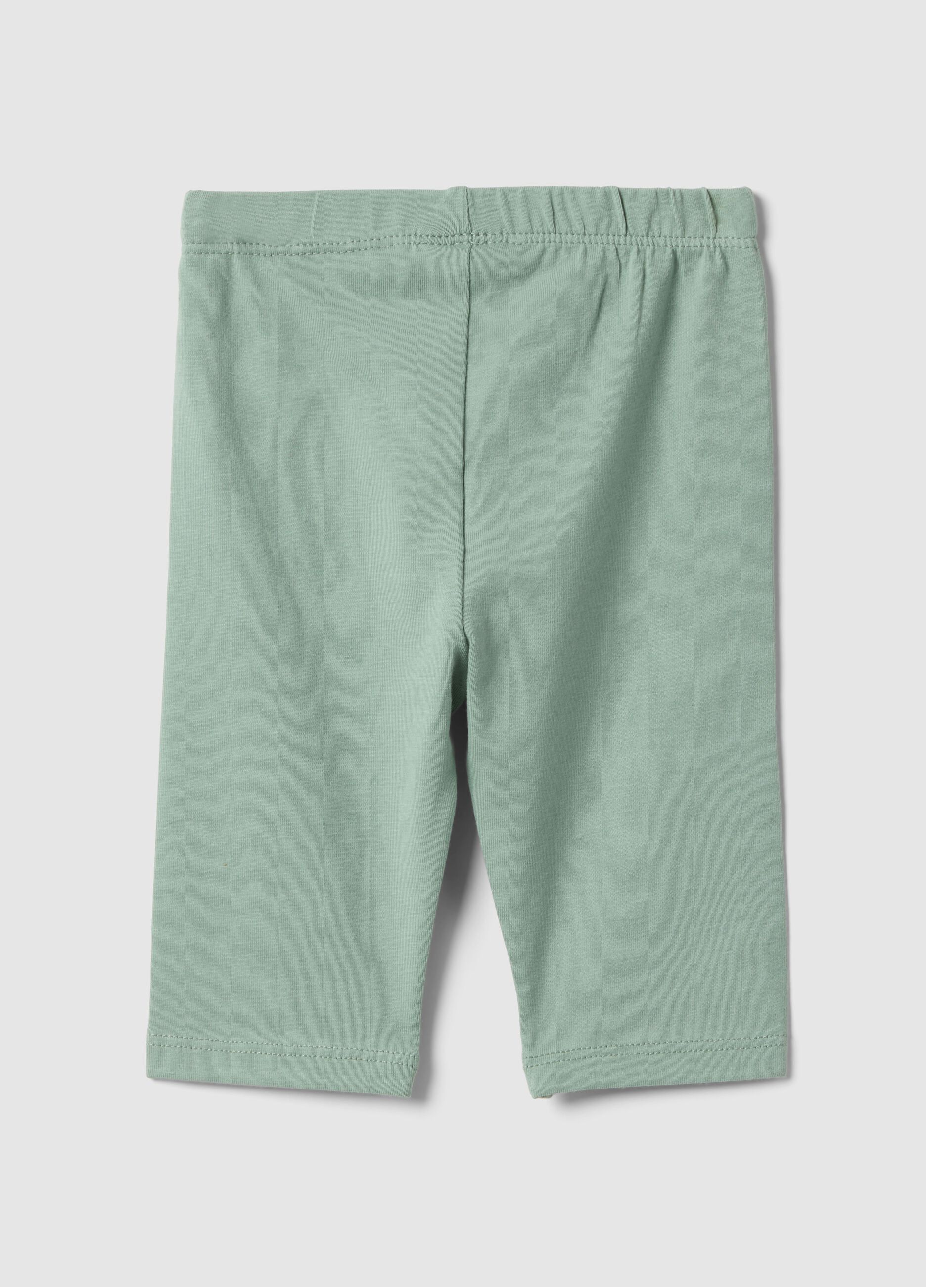 Green stretch cotton leggings for girls skinny fit
