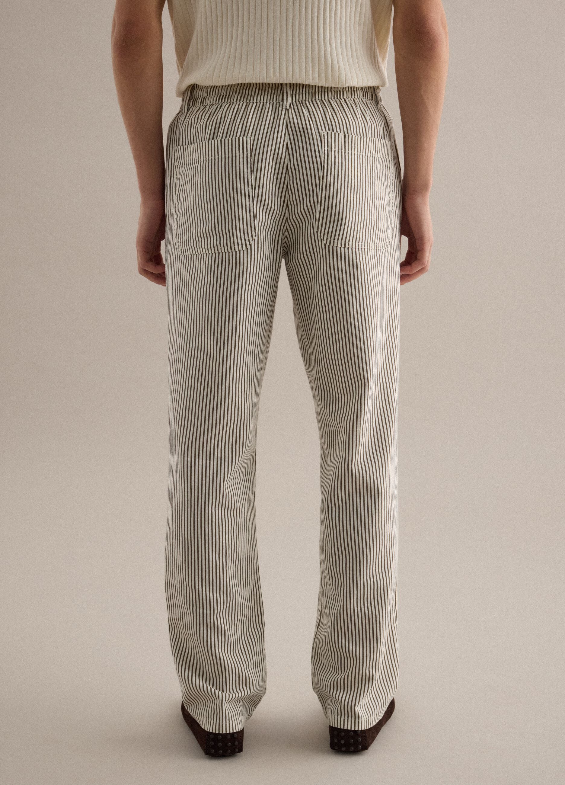Multicolor striped linen-cotton blend chino trousers, straight fit