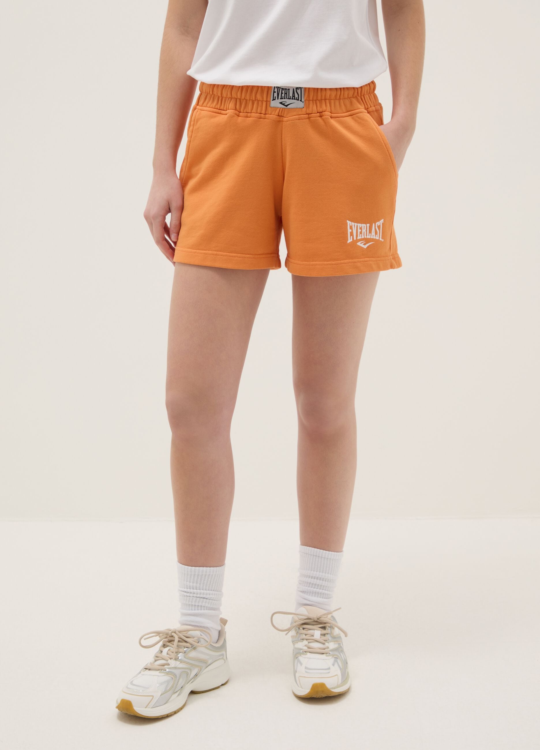 Everlast logo regular fit orange cotton blend shorts