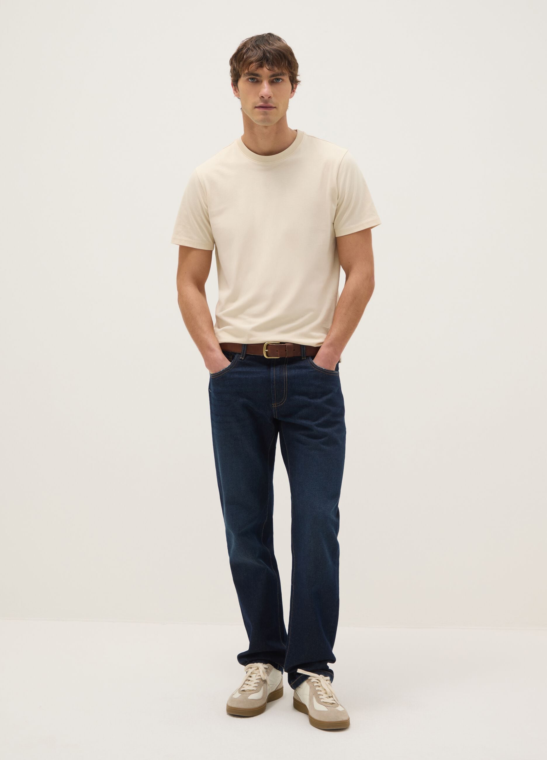Beige pure cotton T-shirt regular fit