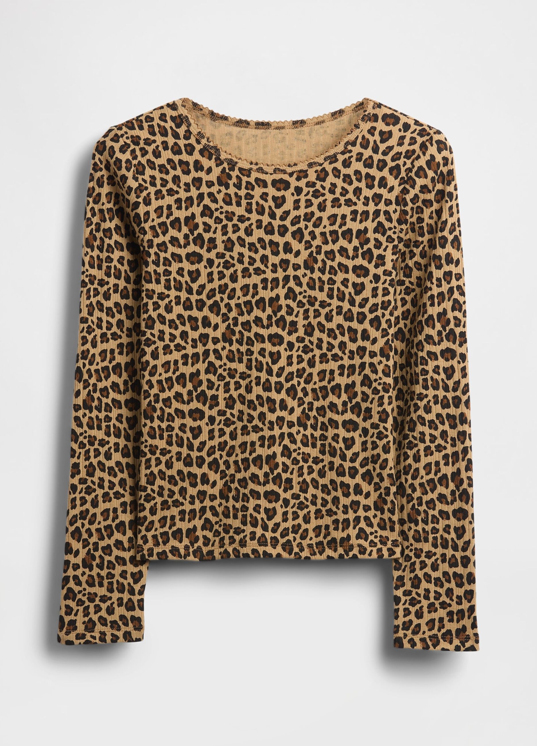 Brown Leopard Cotton Long Sleeve Top