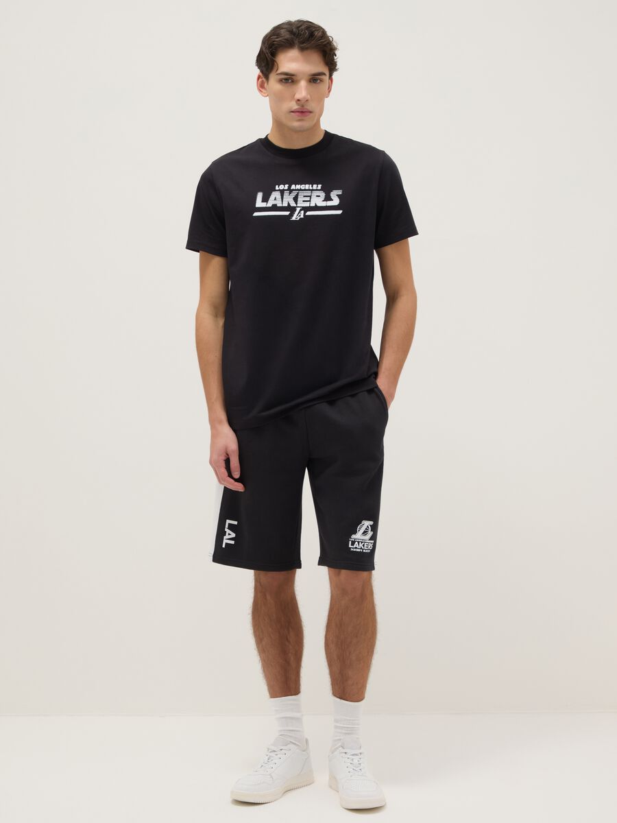 Black pure cotton regular fit t-shirt with Lakers logo_1