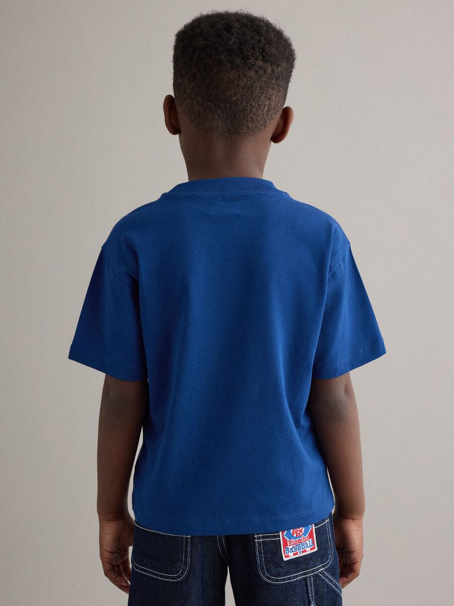 Regular fit blue pure cotton kids' T-shirt with embroidery_1