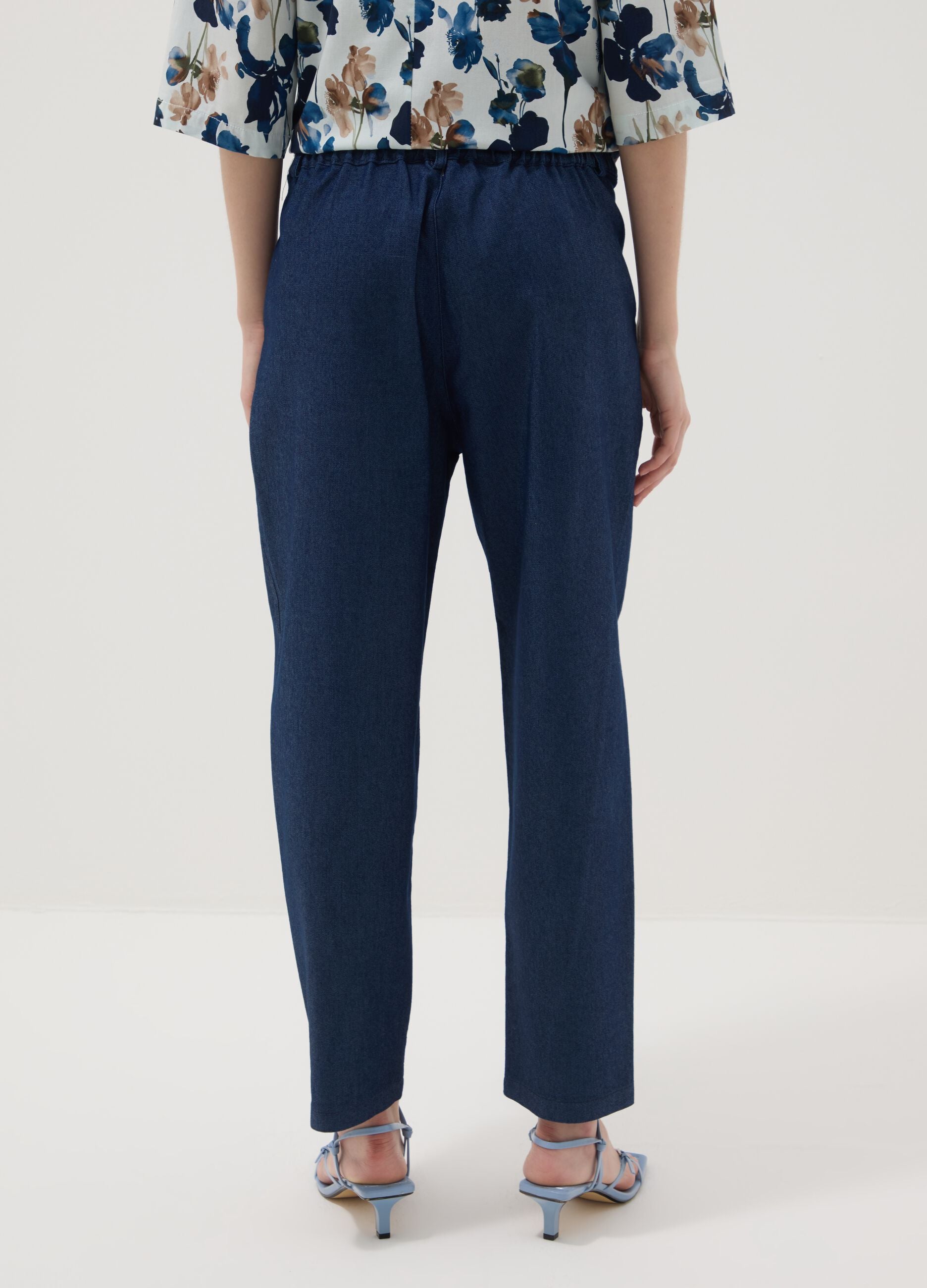 Blue regular-fit stretch cotton trousers
