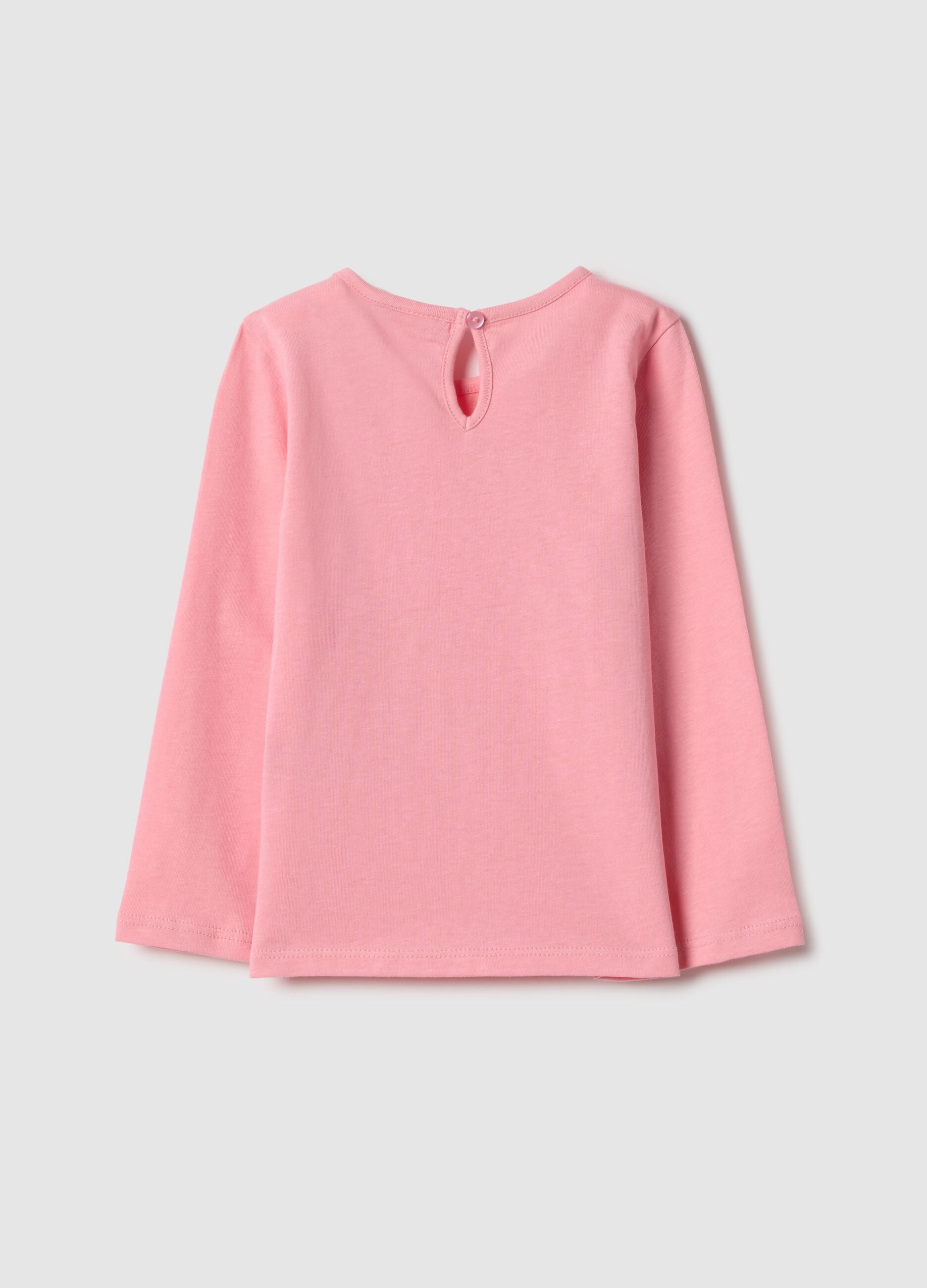 Girls' pink long-sleeve pure cotton top with regular fit and bee design