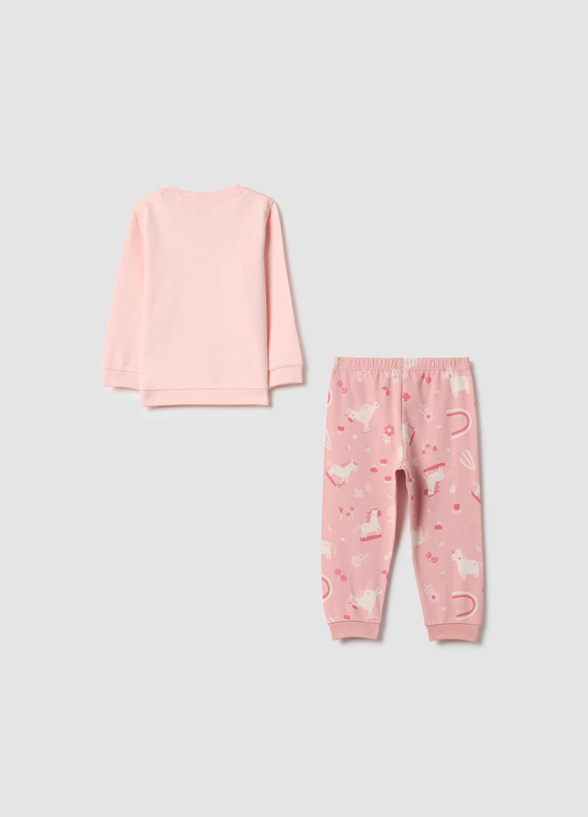 Baby girl's long pink pyjamas in pure cotton with unicorns, regular fit