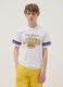 Boys' pure cotton relaxed fit white T-shirt with Lakers prints_0