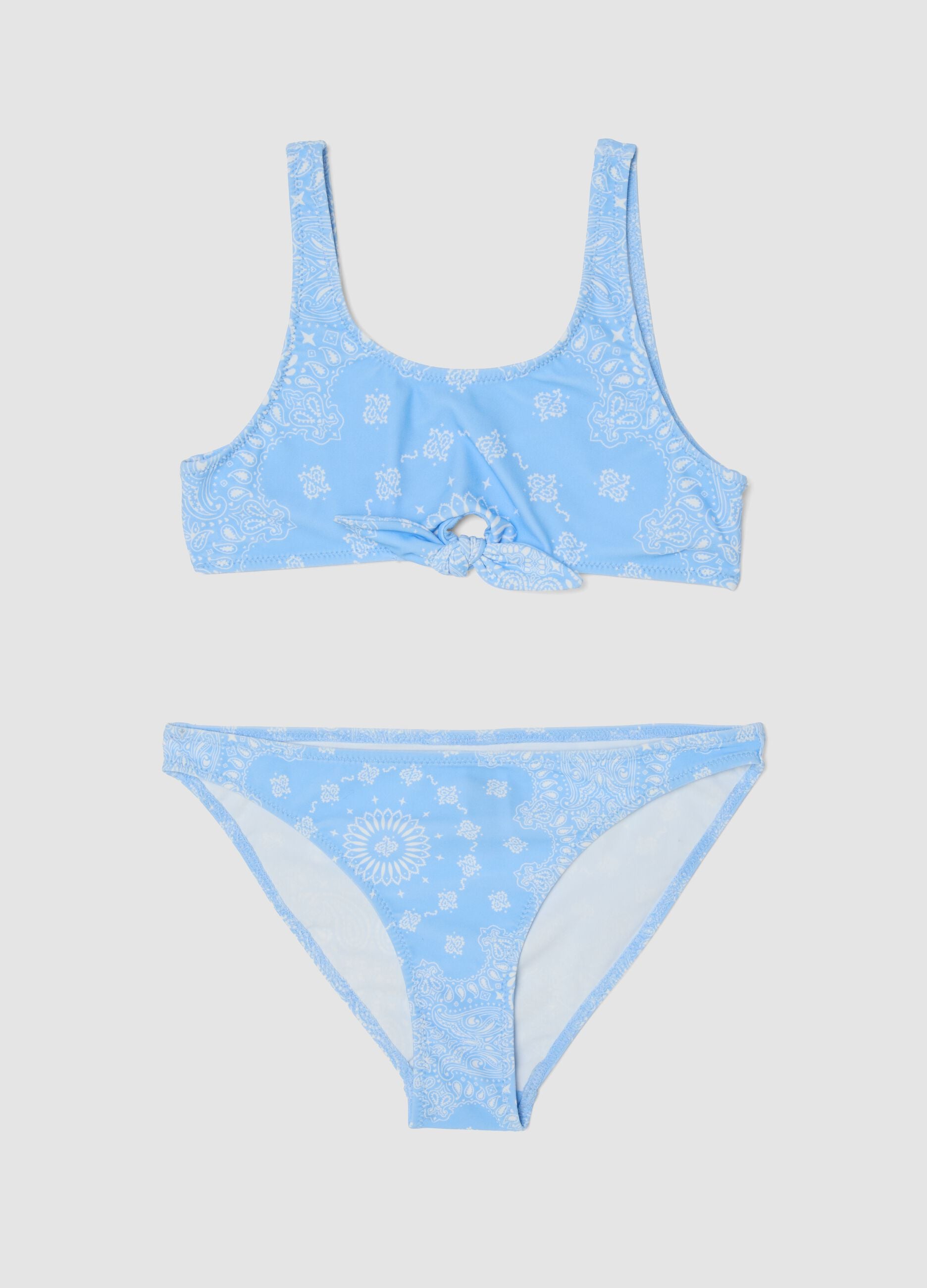 Girls&rsquo; blue stretch bikini with paisley print