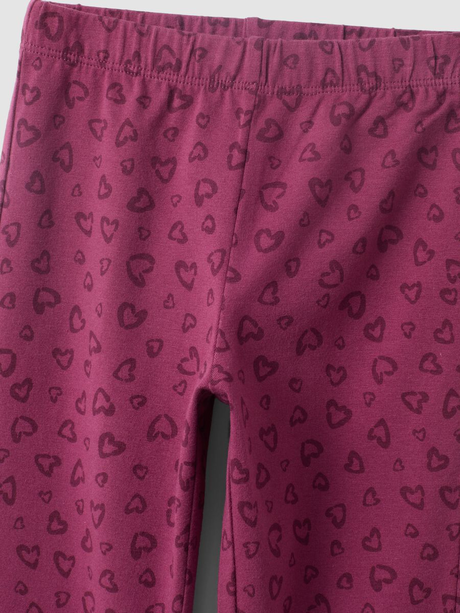 Purple skinny organic cotton leggings with heart print for girls_2