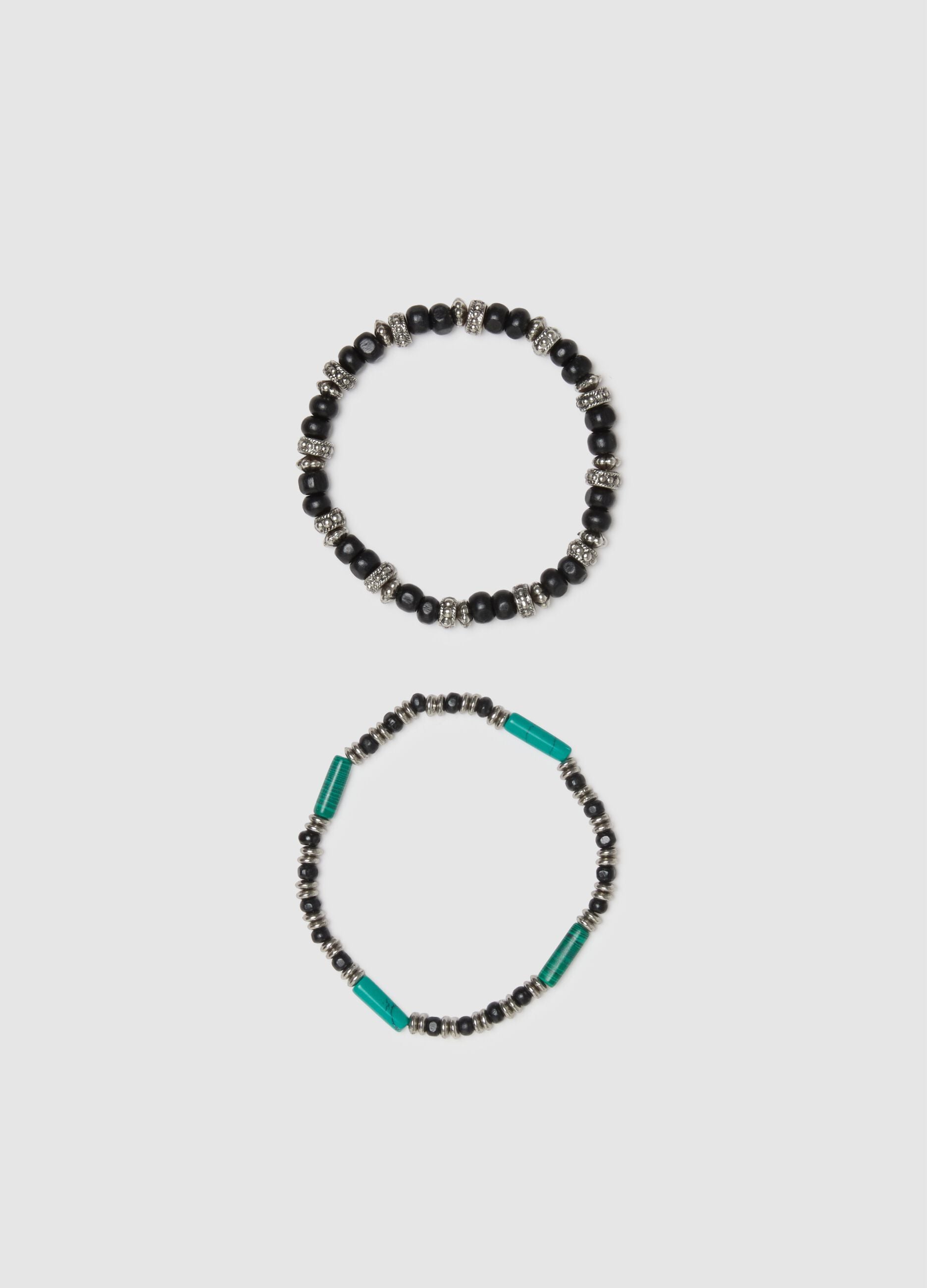Wood and Multicolour Bead Bracelet Set