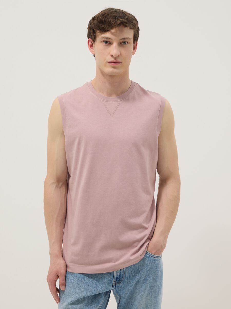 Pink crew-neck pure cotton vest, relaxed fit_0
