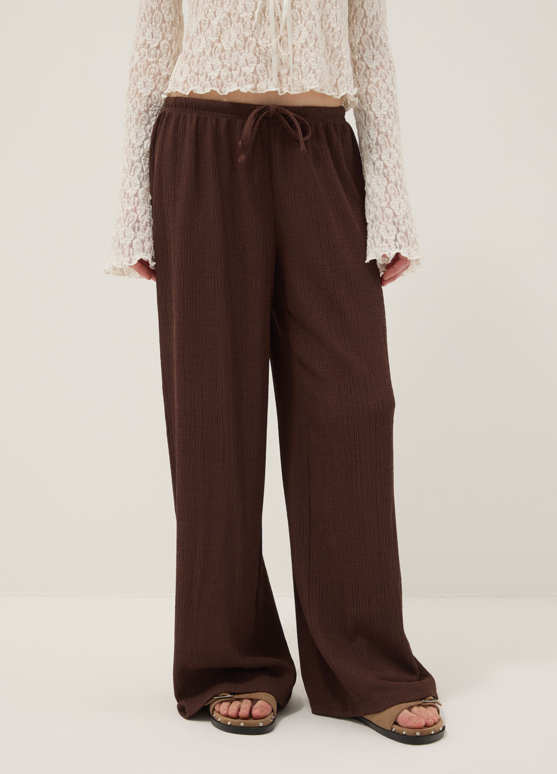 Brown Wide Leg Jogger Trousers