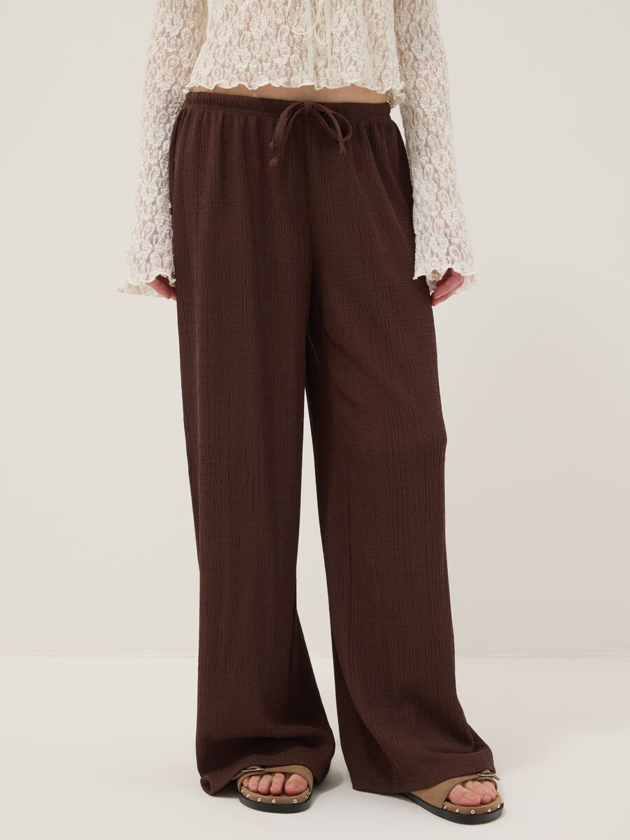 Brown Wide Leg Jogger Trousers_1