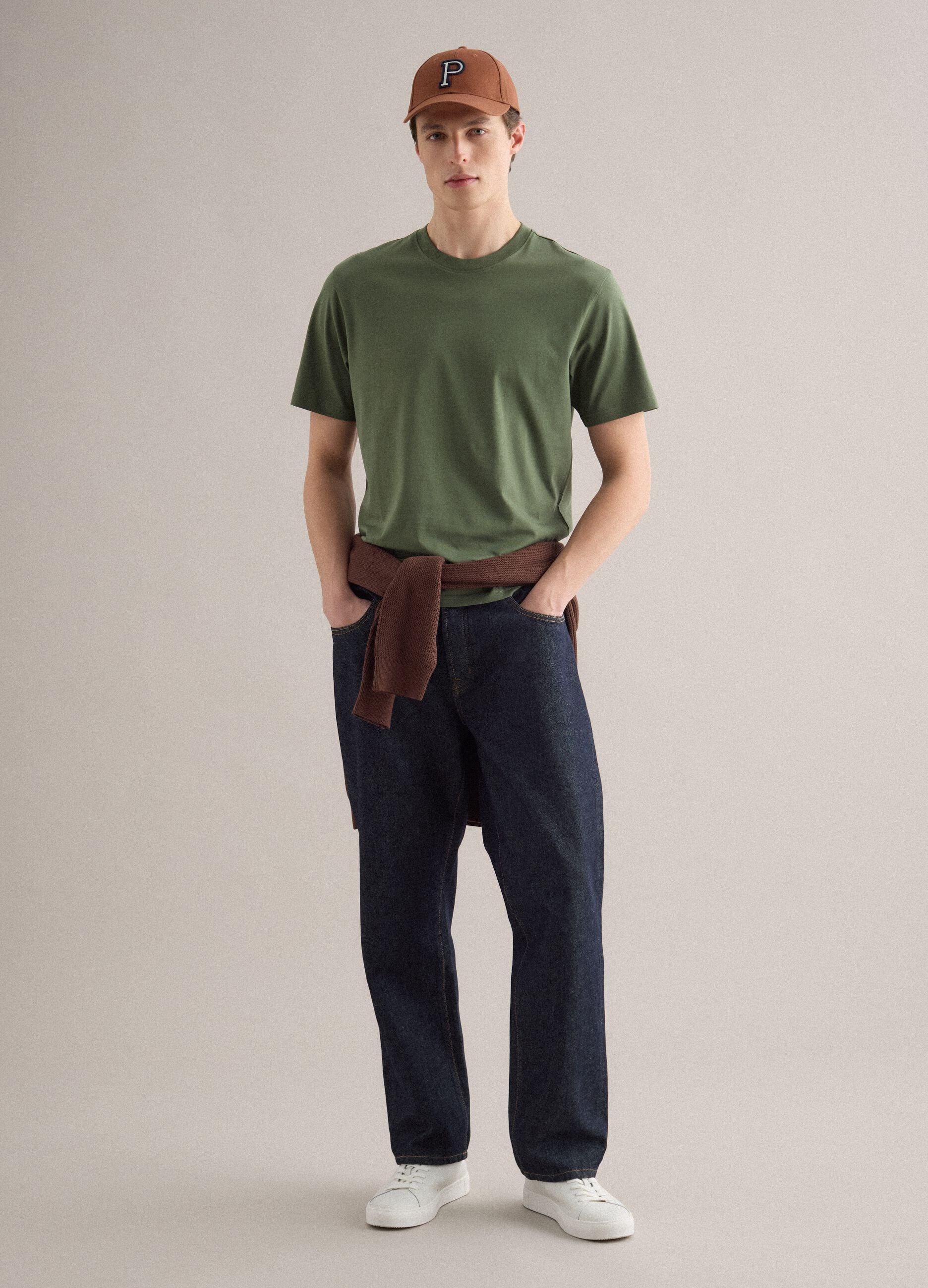 Green pure cotton crew neck T-shirt relaxed fit