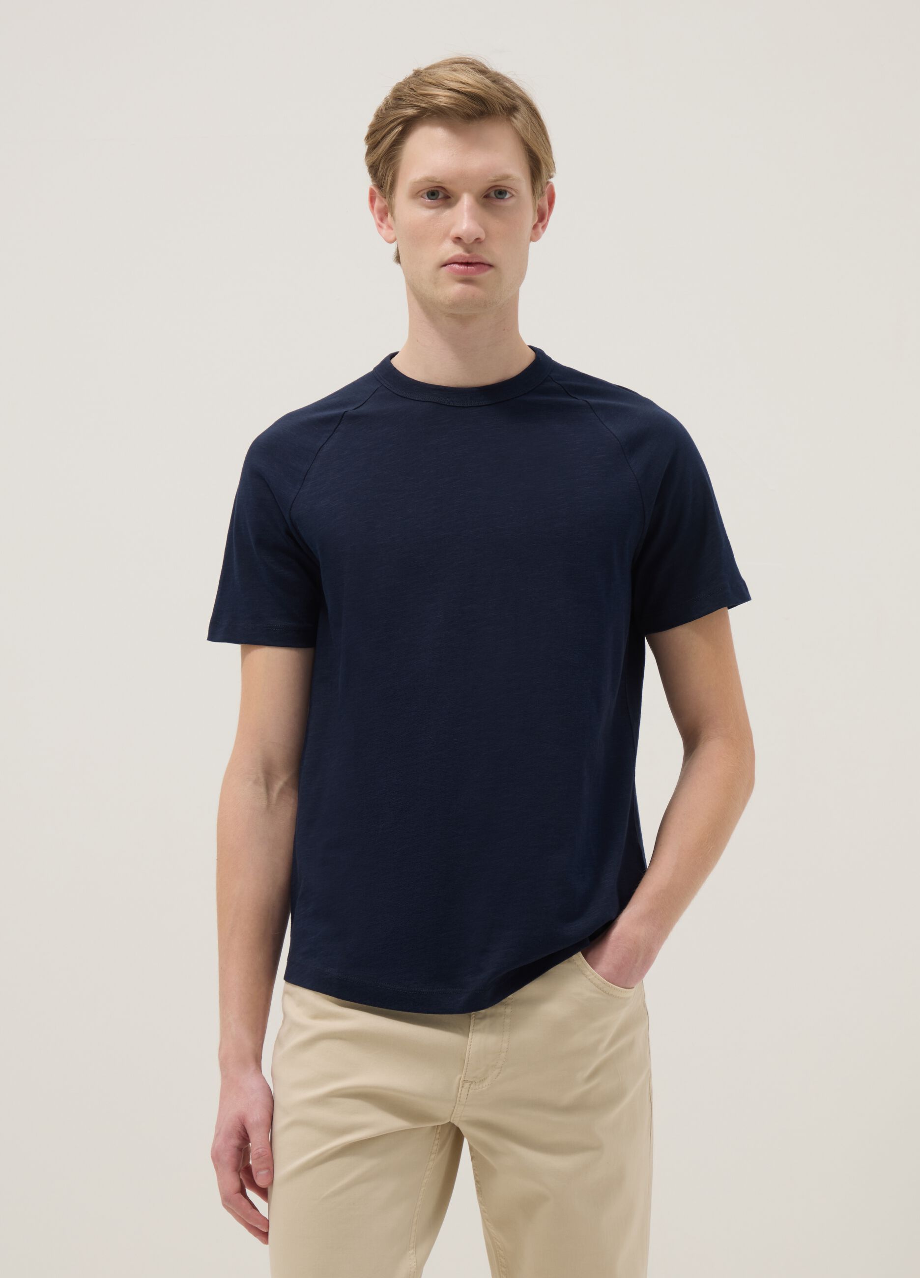 Regular fit blue pure cotton T-shirt