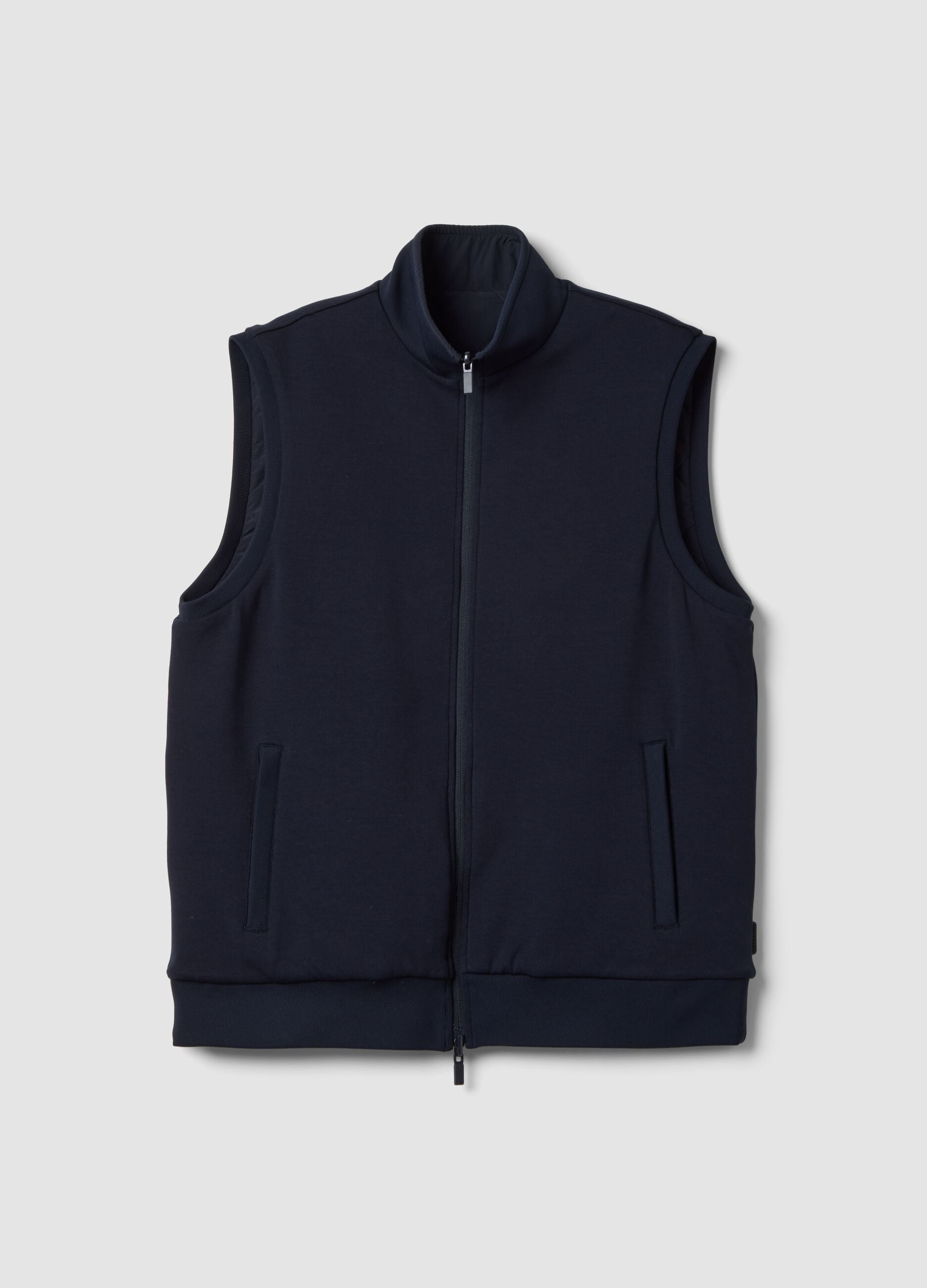 Gilet blu in cotone elasticizzato con colletto regular fit