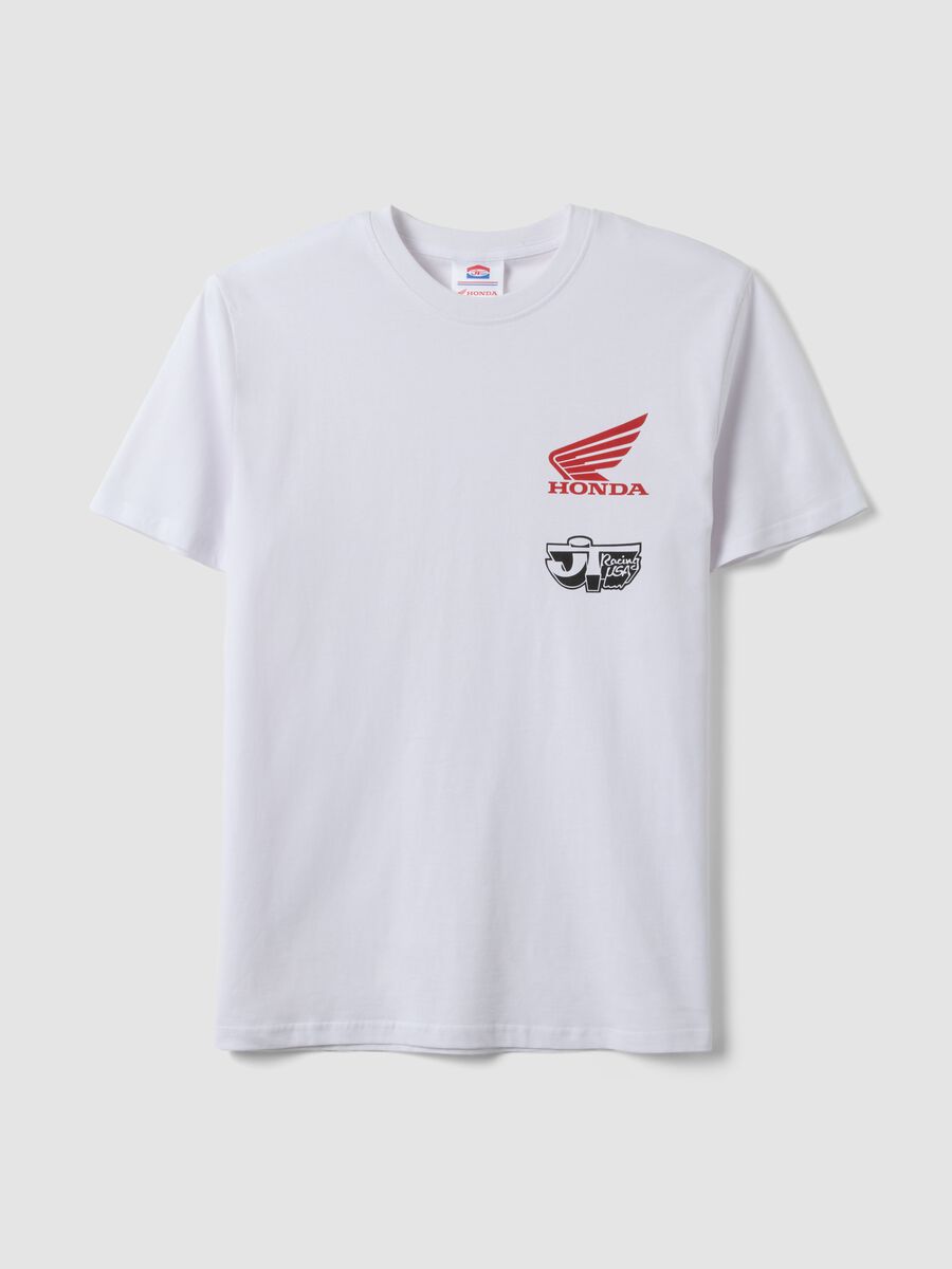 White pure cotton regular fit T-shirt with Honda print_4