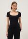 Regular fit black stretch cotton bodysuit with square neckline_0