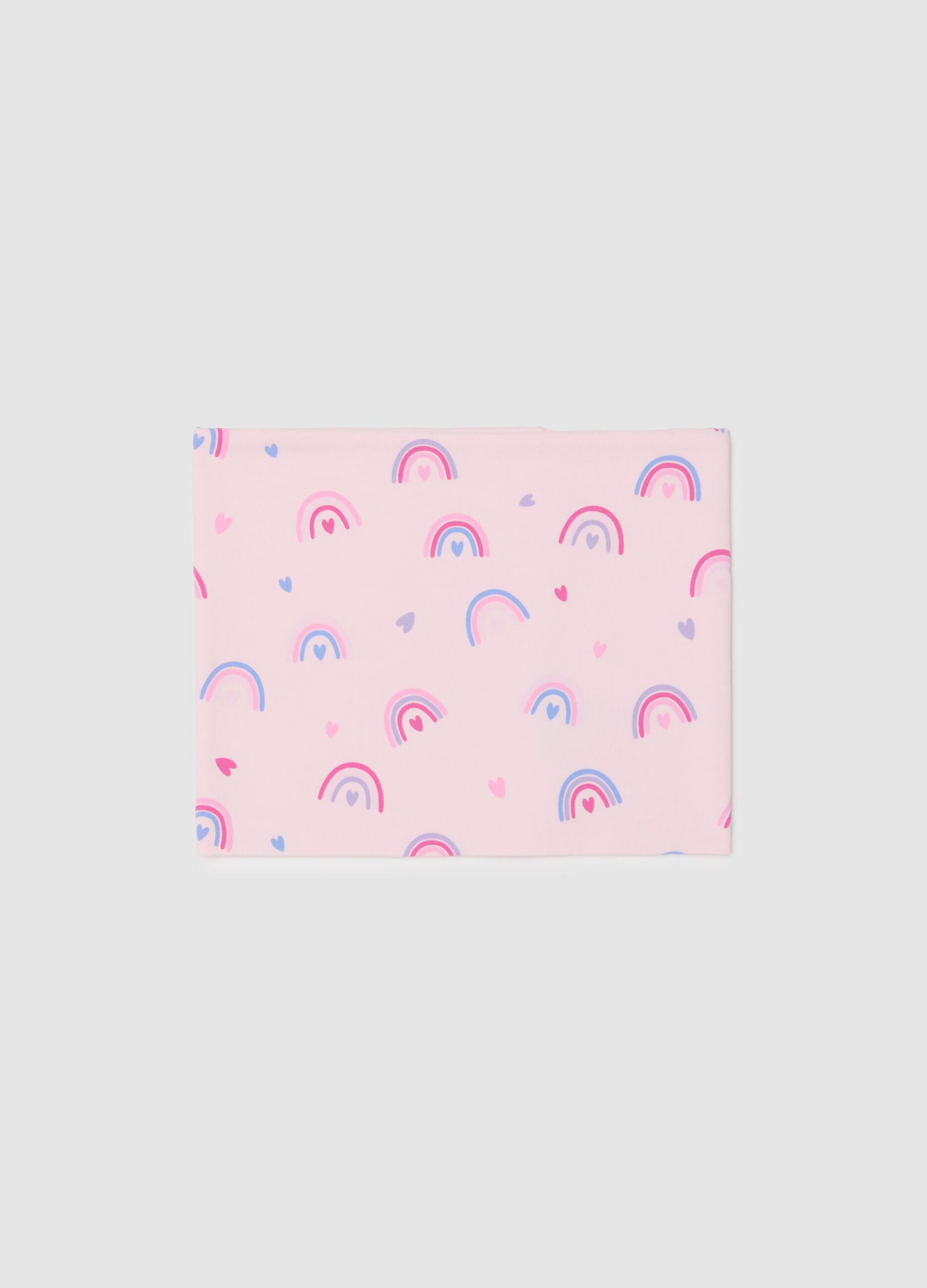Girl's pink elasticated cotton scarf with prints
