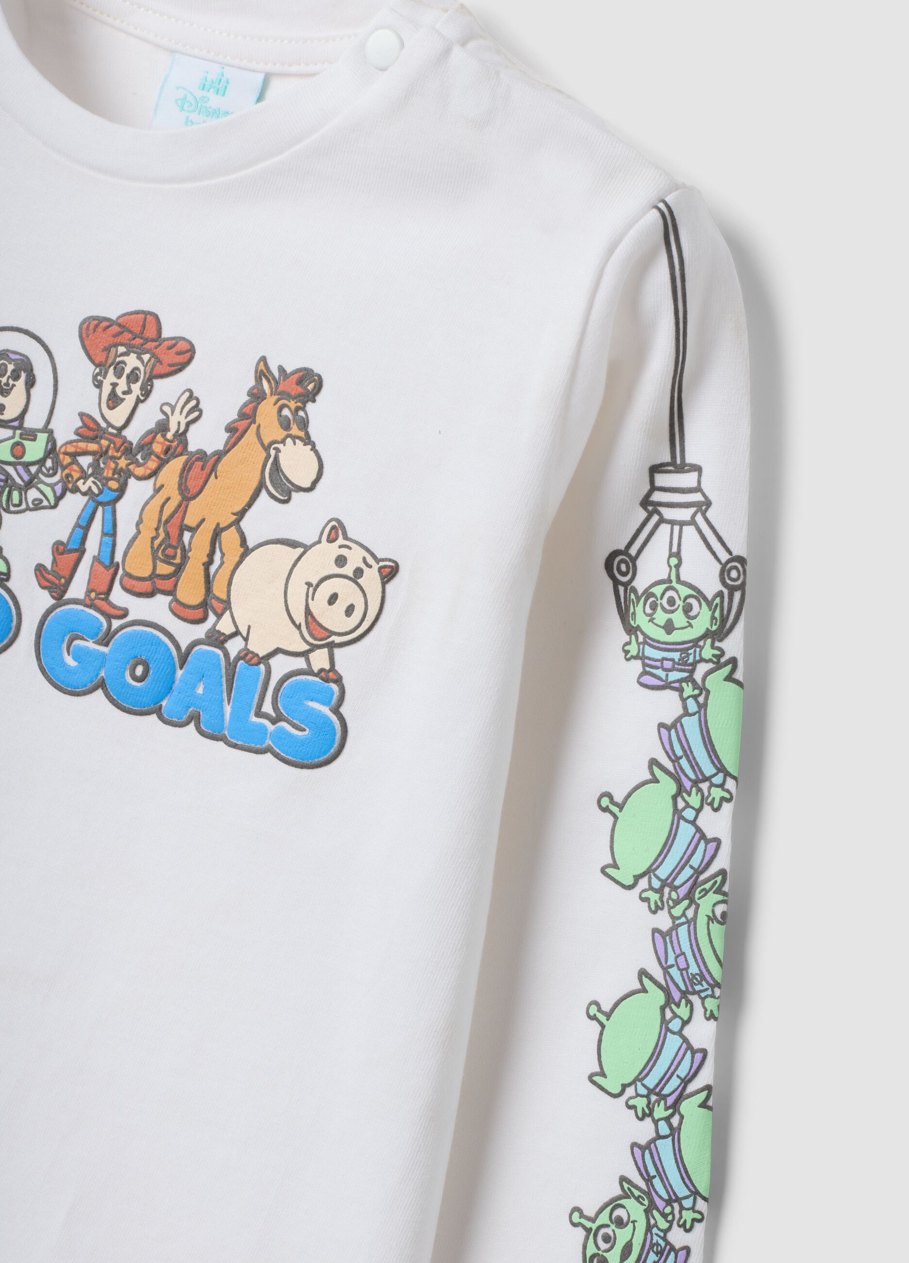 White long-sleeved pure cotton Toy Story top for baby boys