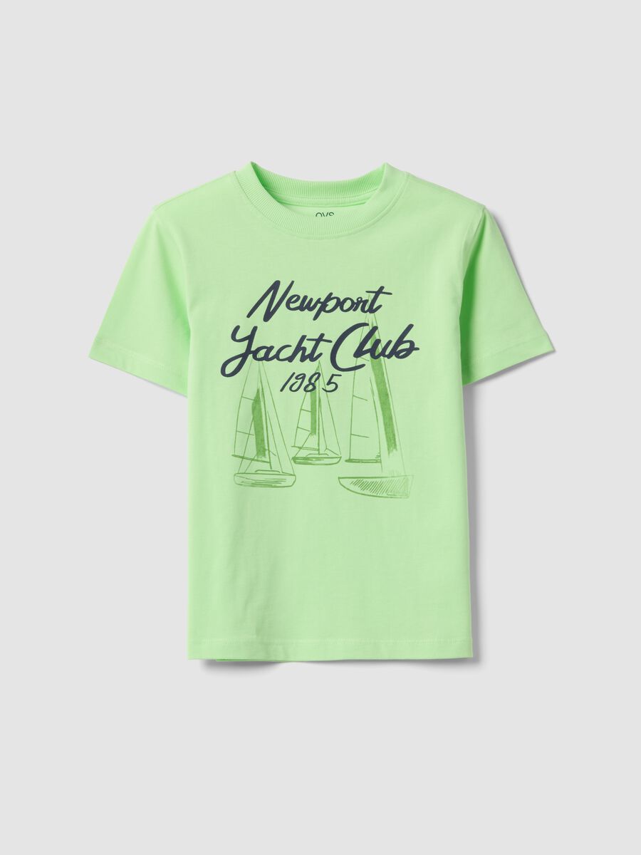 Green pure cotton boys&rsquo; T-shirt with sailing prints_0