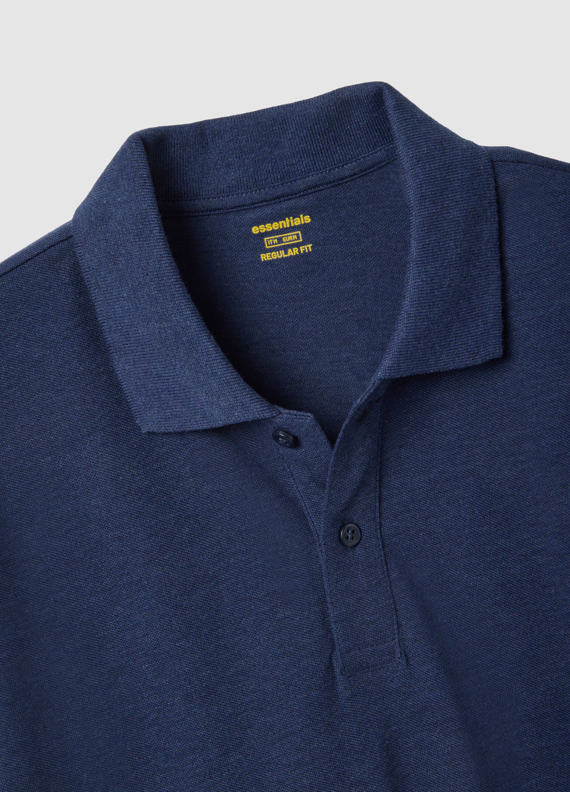 Blue pure cotton short-sleeve polo shirt, regular fit
